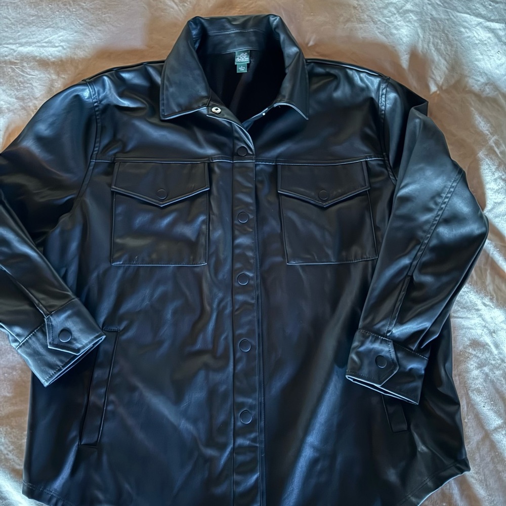 Vegan leather shirt jacket